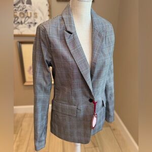 NWT! DOLLHOUSE Classic Black and Blue Plaid Blazer